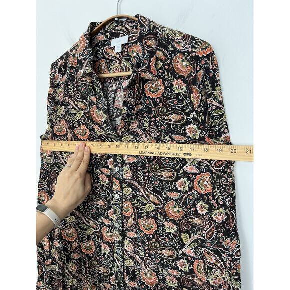 J.Jill Tunic Top SP Small Petite Dark Brown Paisley Floral Long Sleeves Pockets - Picture 6 of 8